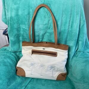 Scala Collezione Shoulder Bag Tote Handcrafted Leather Canvas Tropical Purse